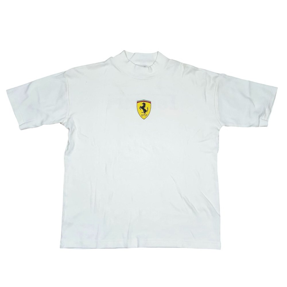 Ferrari White Short Sleeve Tee with Yellow Shield Logo